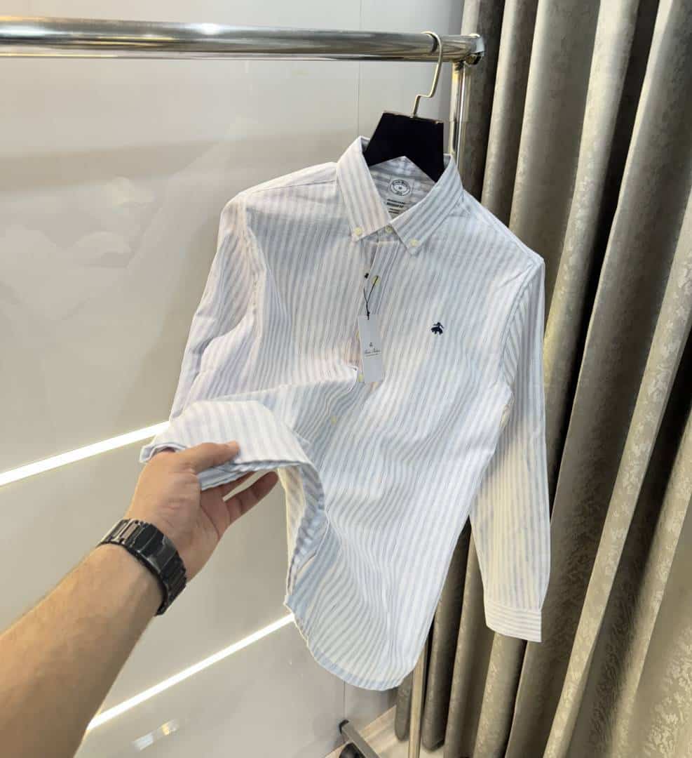 Brooks Brother grey strip s Linen Premium Shirt