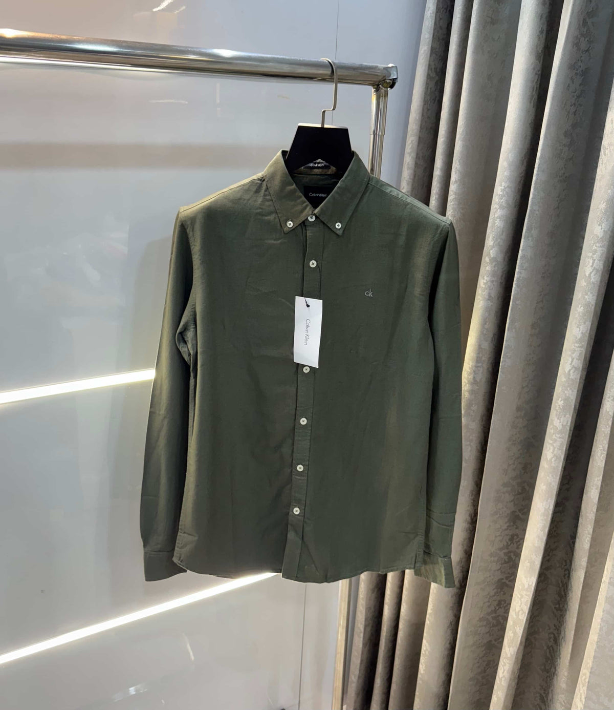 Calvin klein Olive Green Embroidery Logo Premium Linen Shirt