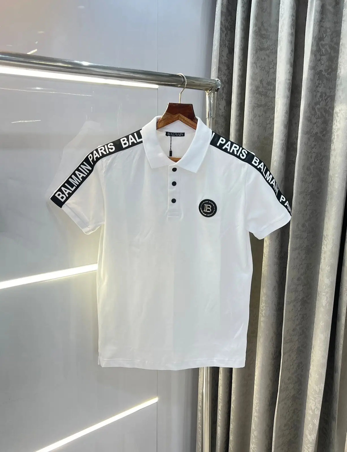 Balmai n Paris White Metal Logo Imported Polo T-Shirt