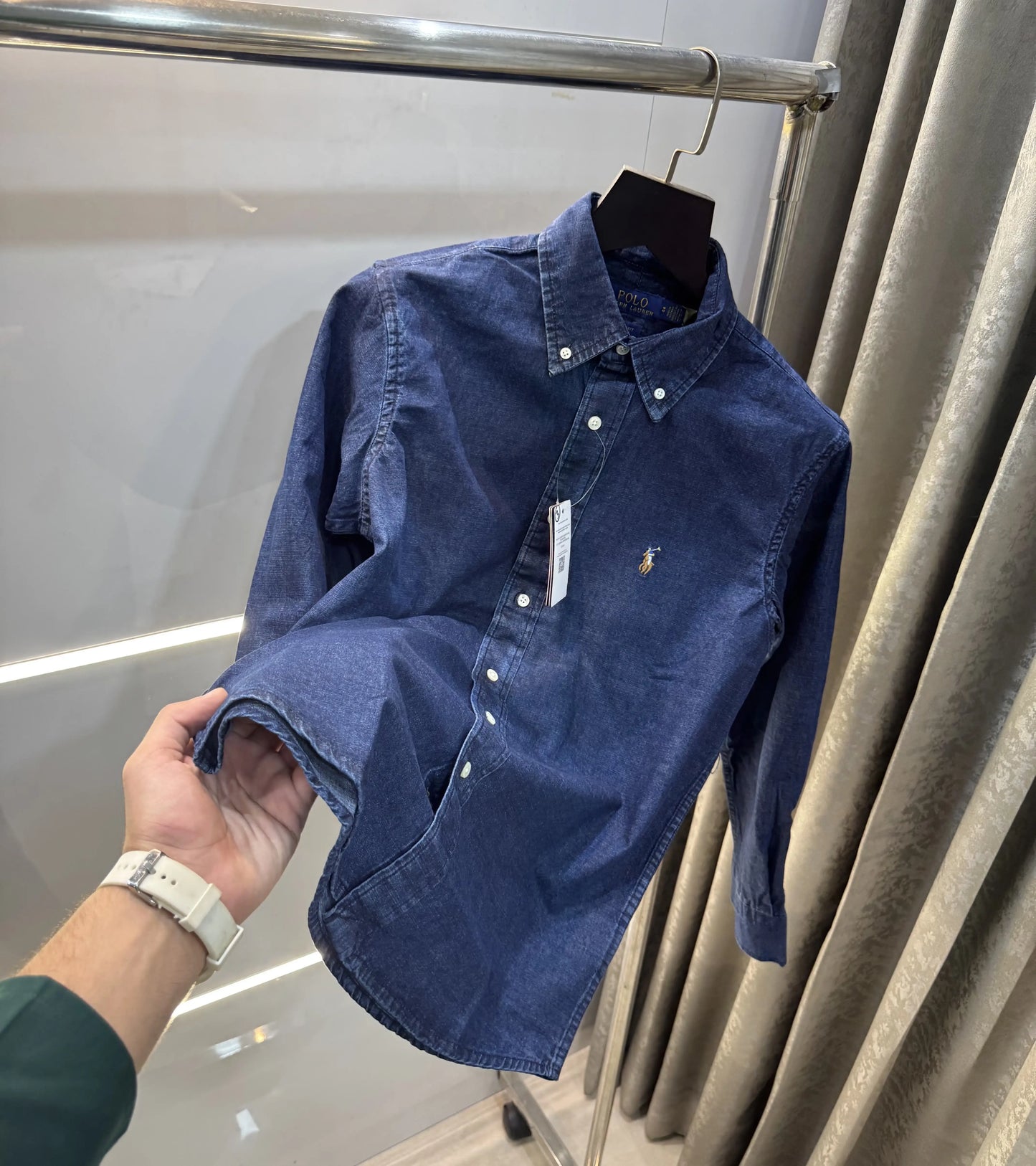 Ralph Lauren Denim Blue Embroidery Logo Denim Shirt