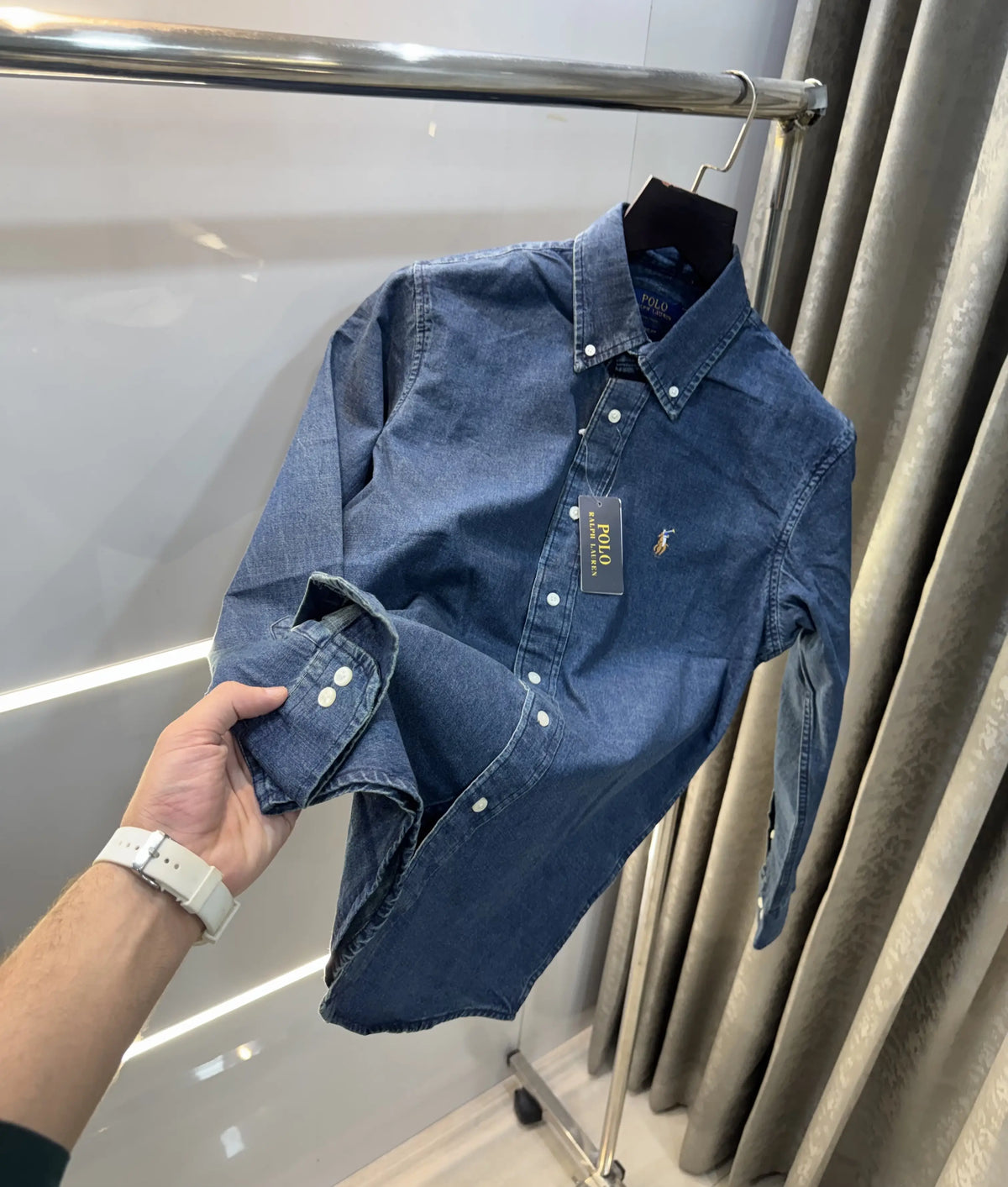 Ralph Lauren Greenish 5 Embroidery Logo Denim Shirt