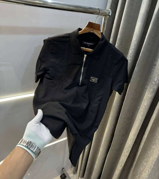 Dolce&Gabbana Black A Steel Logo Imported Polo T-Shirt With Box Packing
