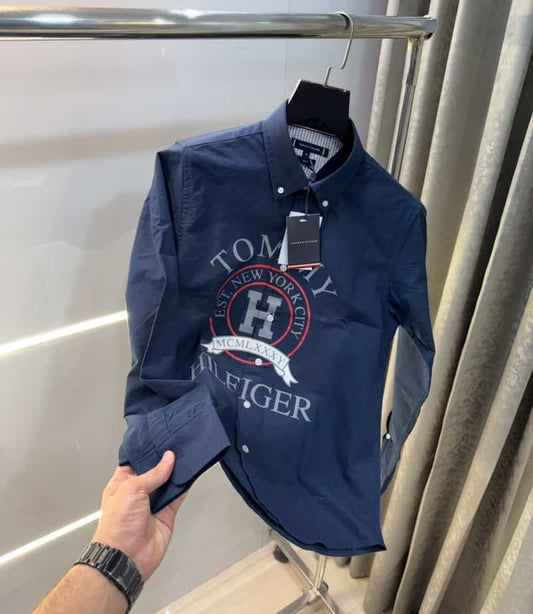 Tomm y Hilfiger Navy Blue Logo Print Premium Shirt