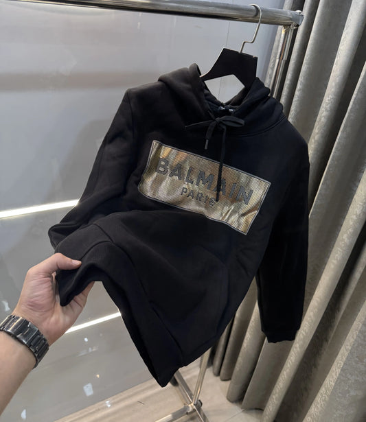 Balmai n Paris Black Logo Print Imported Hoodie