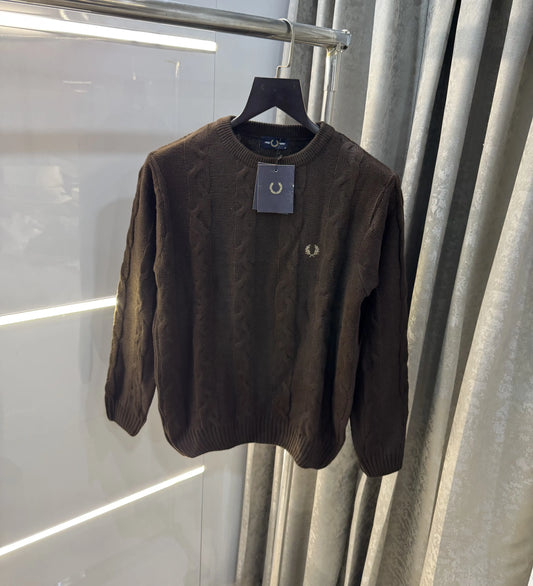 Fredperry Dark Brown Embroidery Logo Imported Pull Over