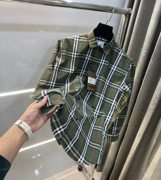 Burberry Olive Small Checks Premium Shirt