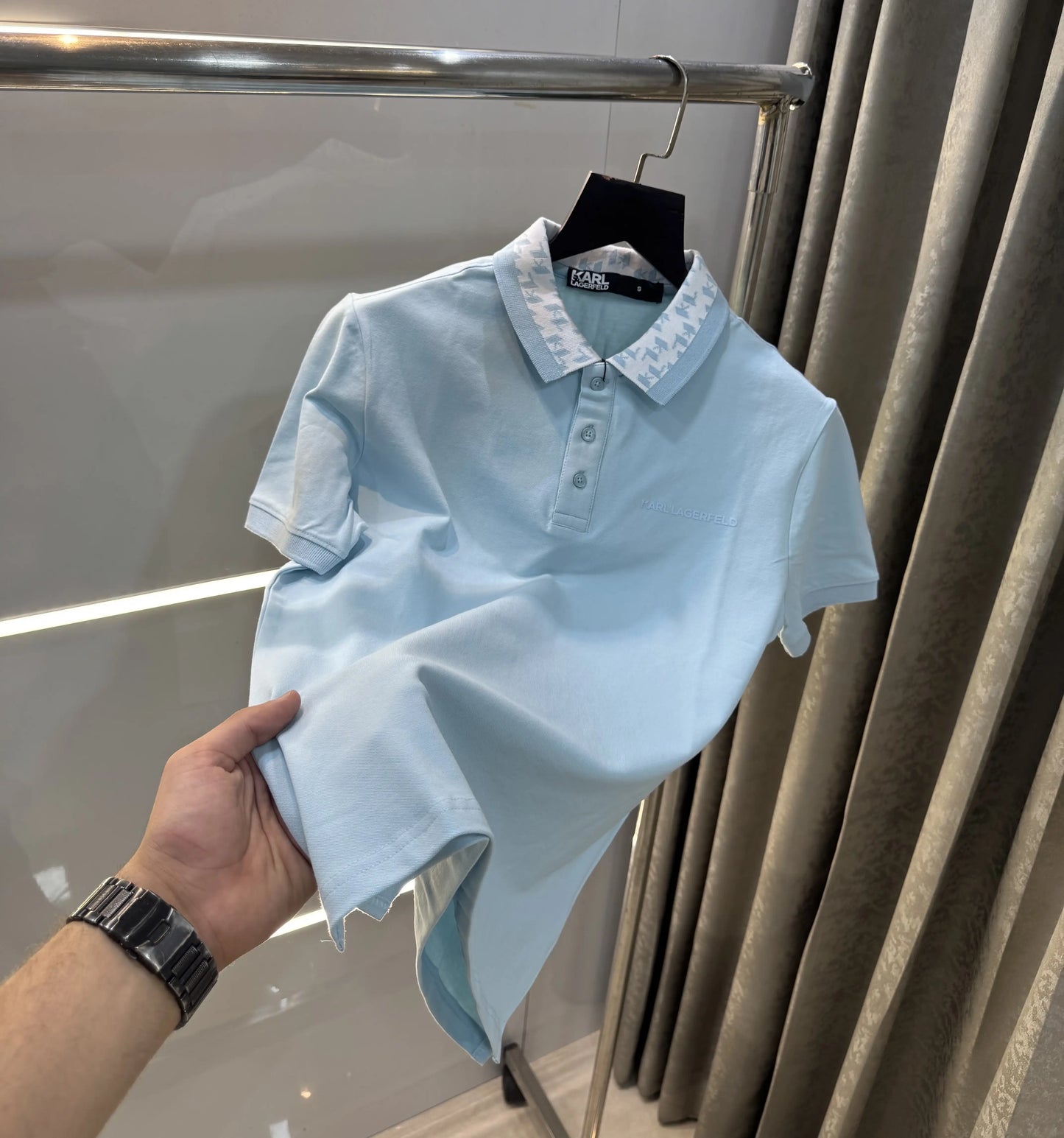 Karl Lagerfeld Sky Blue Logo Work Premium Polo T-Shirt