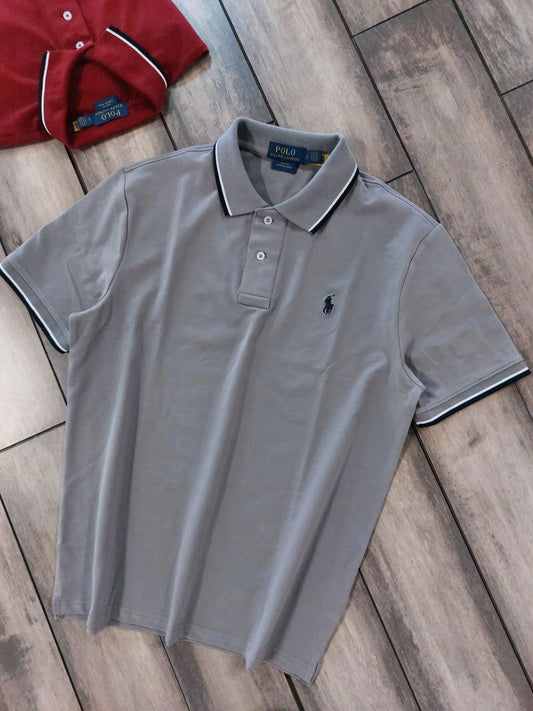 Ralph Lauren Light Grey Embroidery Logo Premium Classic Polo T-Shirt