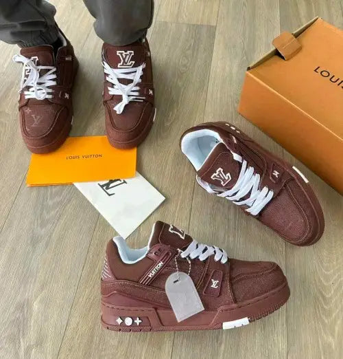 Louis_ Vuitton Trainer Brown Denim With All Accessories